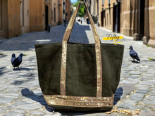 Charger l&#39;image dans la galerie, Sac cabas en cuir avec bandes pailletées
