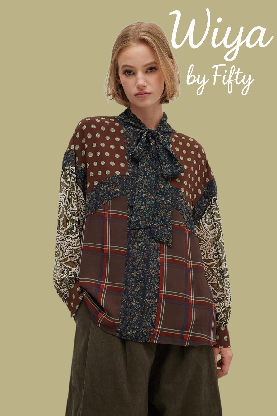 Chemisier blouse patchwork col lavallière