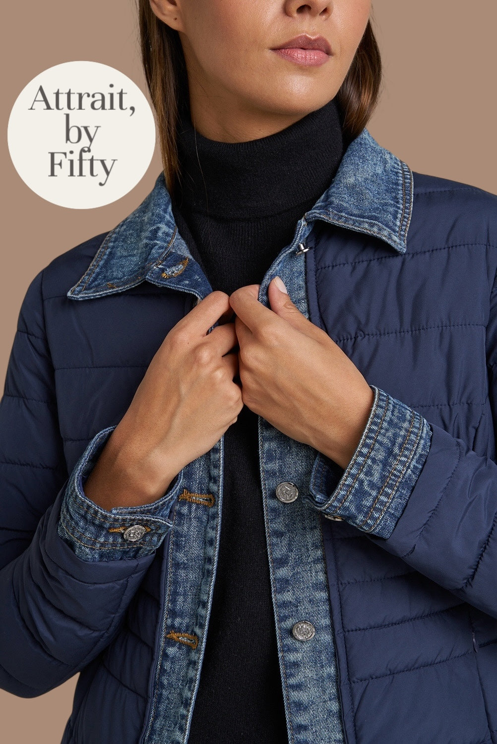 Veste matelassée bi-matière col et intérieur denim