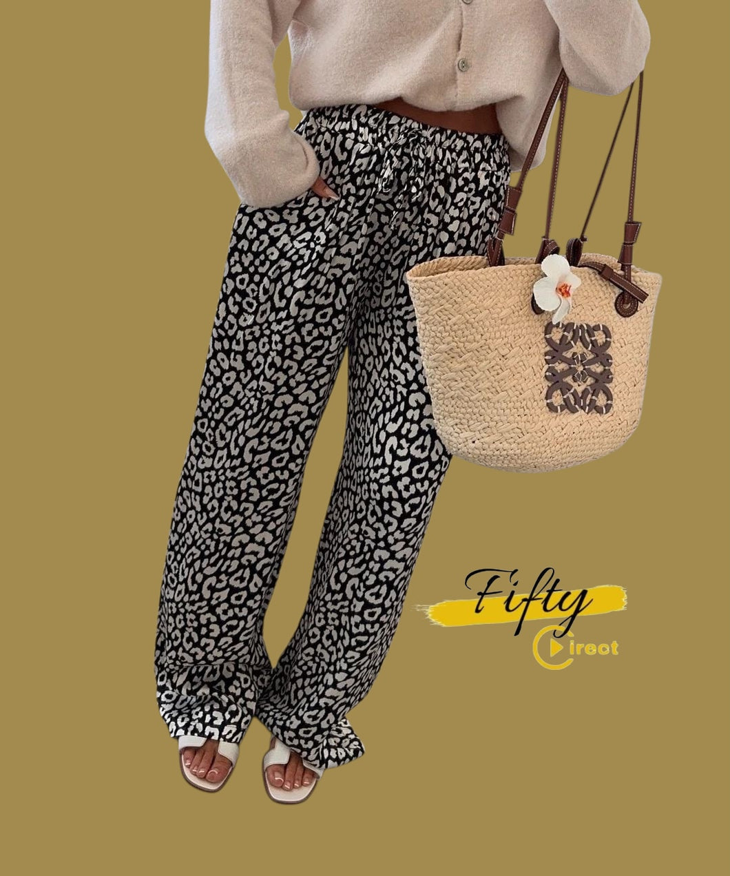 Pantalon large imprimé léopard satiné